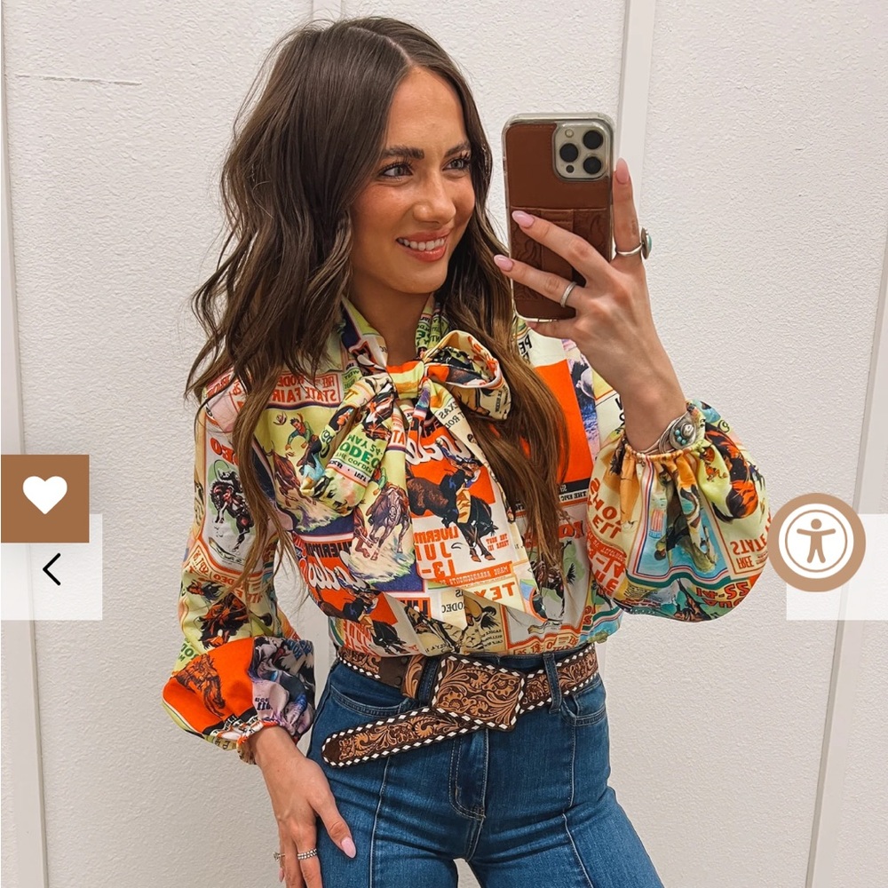 Vibrant Graphic Print Blouse with Bow Tie